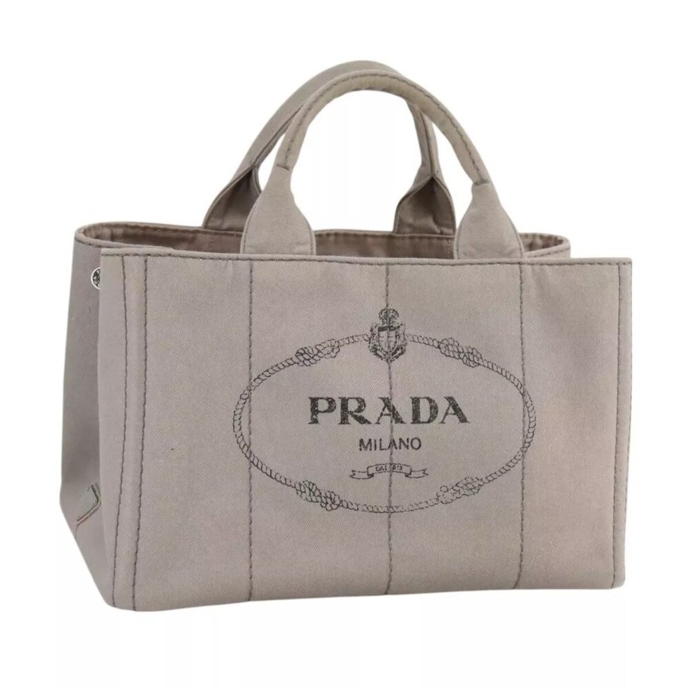 PRADA Canapa MM Hand Bag Denim Gray Silver